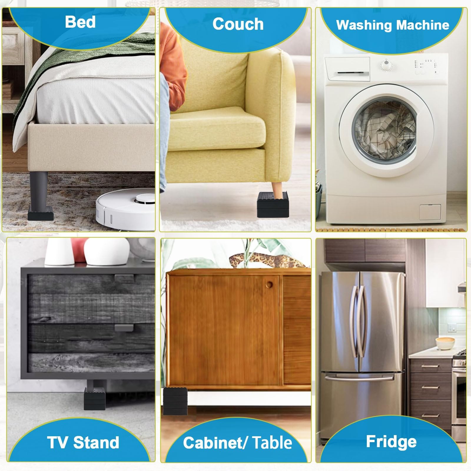 Adjustable Bed Risers Heavy Duty 1-4 Inch Stackable Furniture Riser Blocks