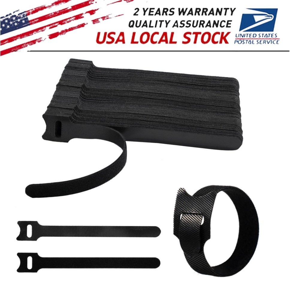 200 PCS  Black Hook & Loop Ties-Wire Cord Fastening Straps Reusable US
