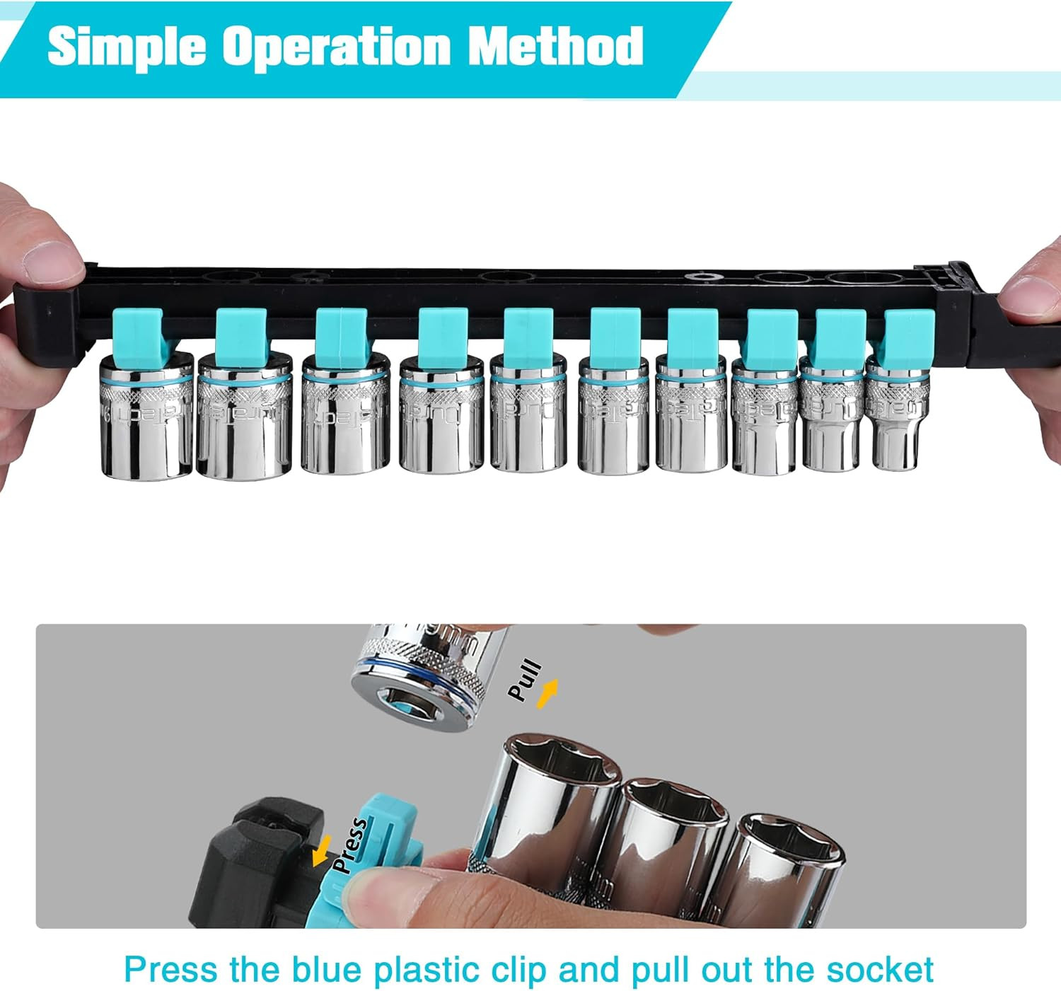 10 PCS 3/8" Drive Metric Socket Set with Storage Rack 6 Point Shallow Socket Set