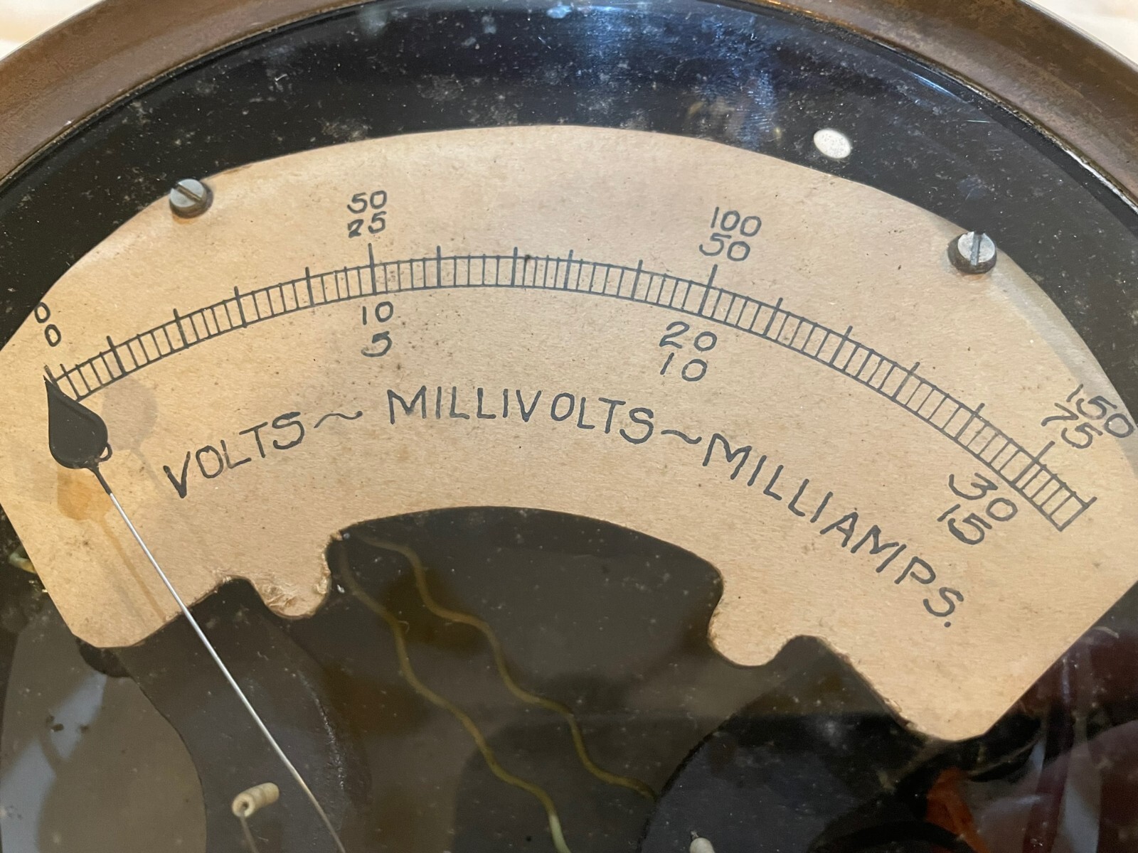 Vintage Brass Electrical Gauge Volt meter - Millivolts - Milliamps