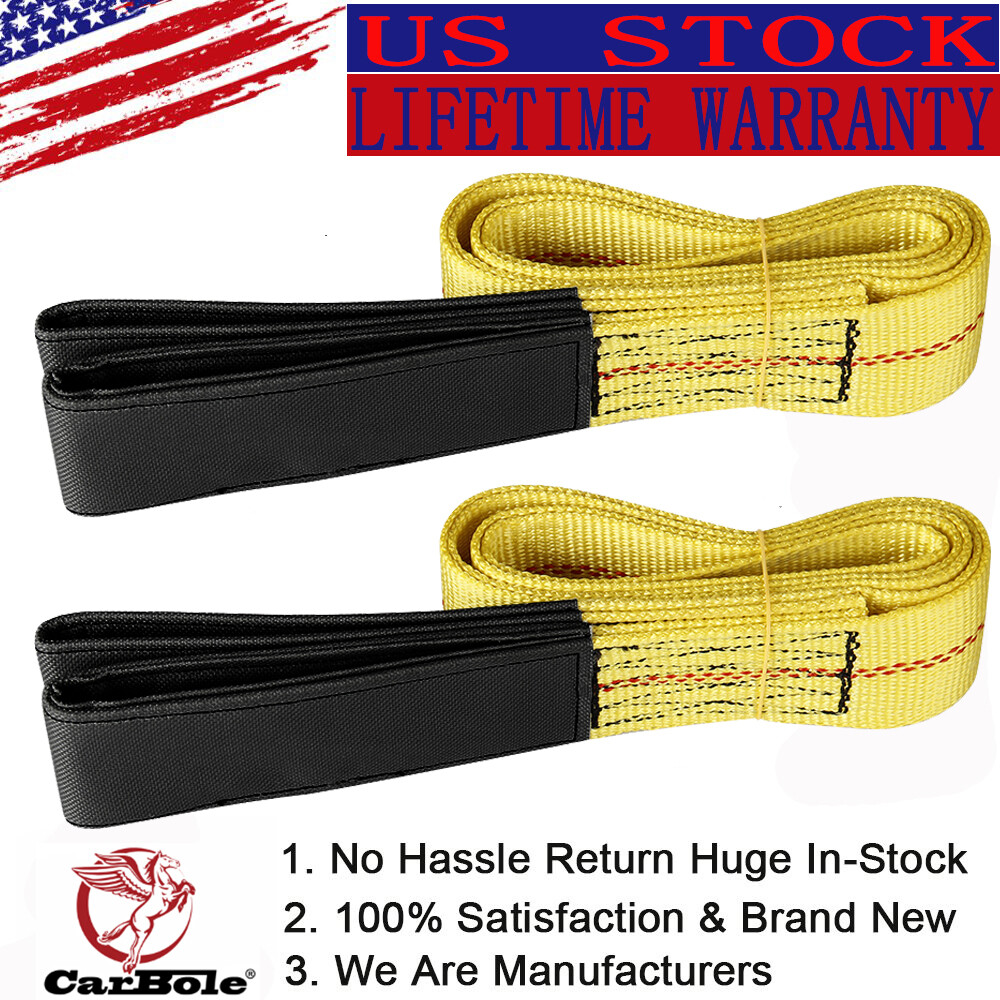 2PCS 6'x 2" Heavy Duty Flat Loops Tow Strap Web Lifting Rope Breaking 9000 LBS
