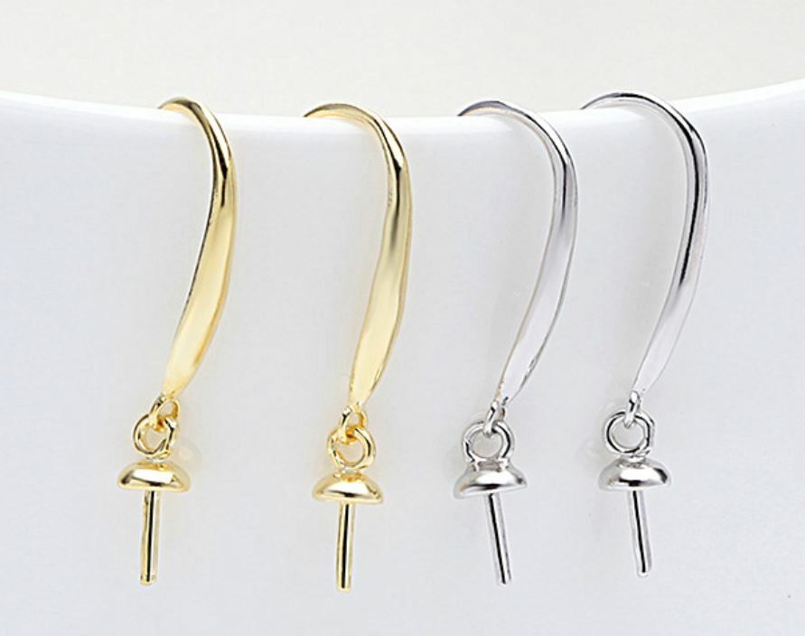 2 Pieces 925 Sterling Silver Pearl Earring Connectors + Hooks Jewelry Findings