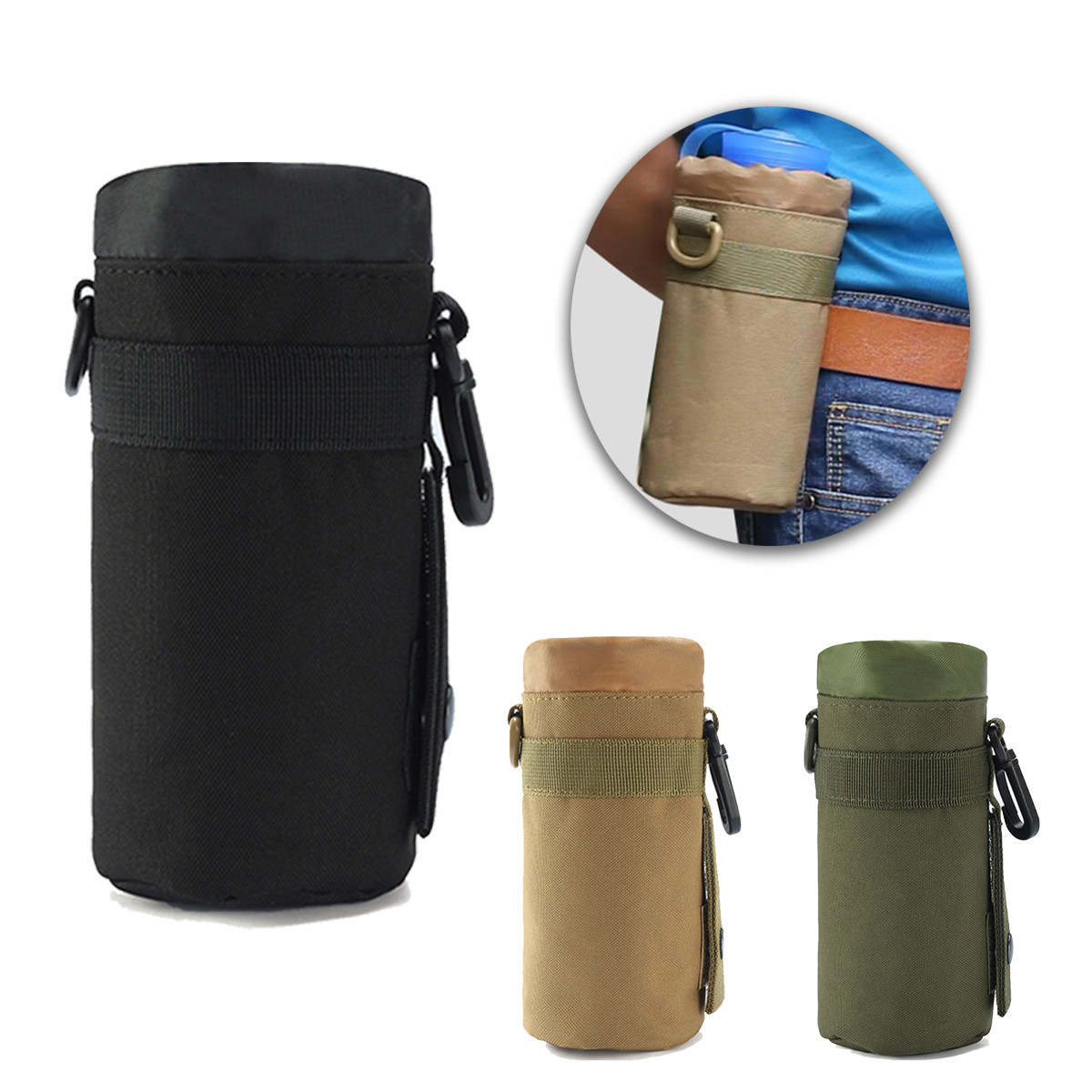 Tactical MOLLE Water Bottle Pouch Adjustable Outdoor Sports Kettle Holder Bag