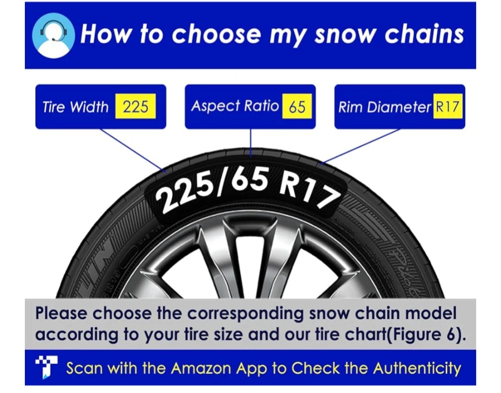 Snow Chains for Car Tires, Auto Fixing 1 Min Quick Easy Installation, HKN-100