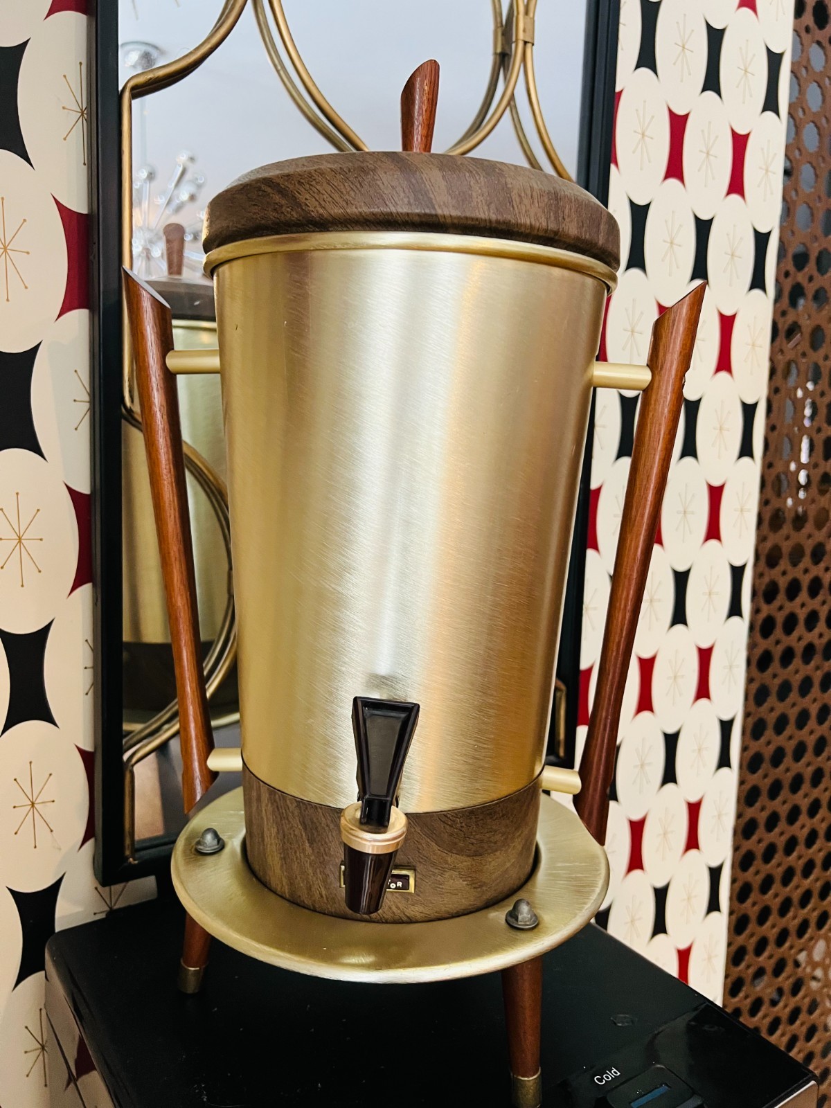 MCM Tricolator Aluminum Gold  & Wooden Percolator Coffee Maker 12-30 Cups