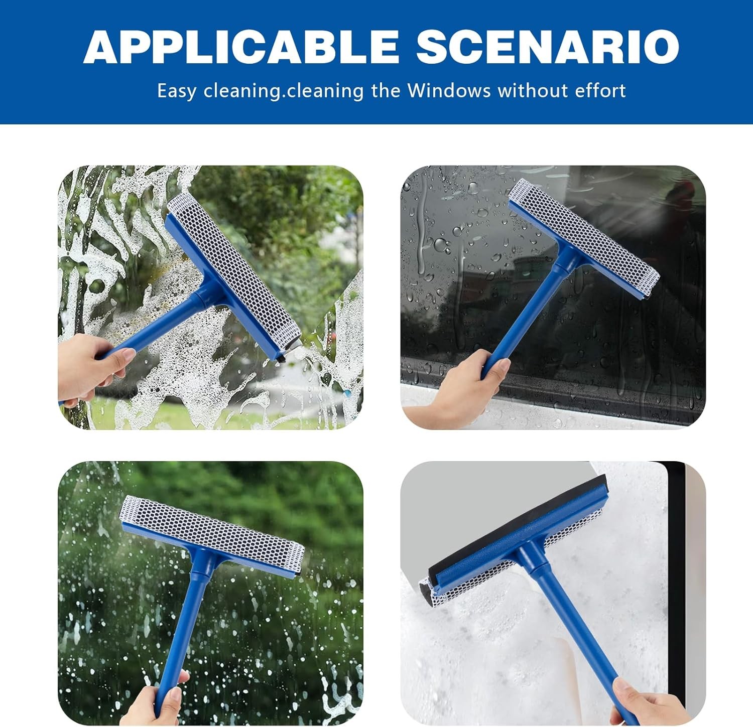 15.9" Window Squeegee for Car,2 in 1 Squeegee Window Cleaner with Long Stainless