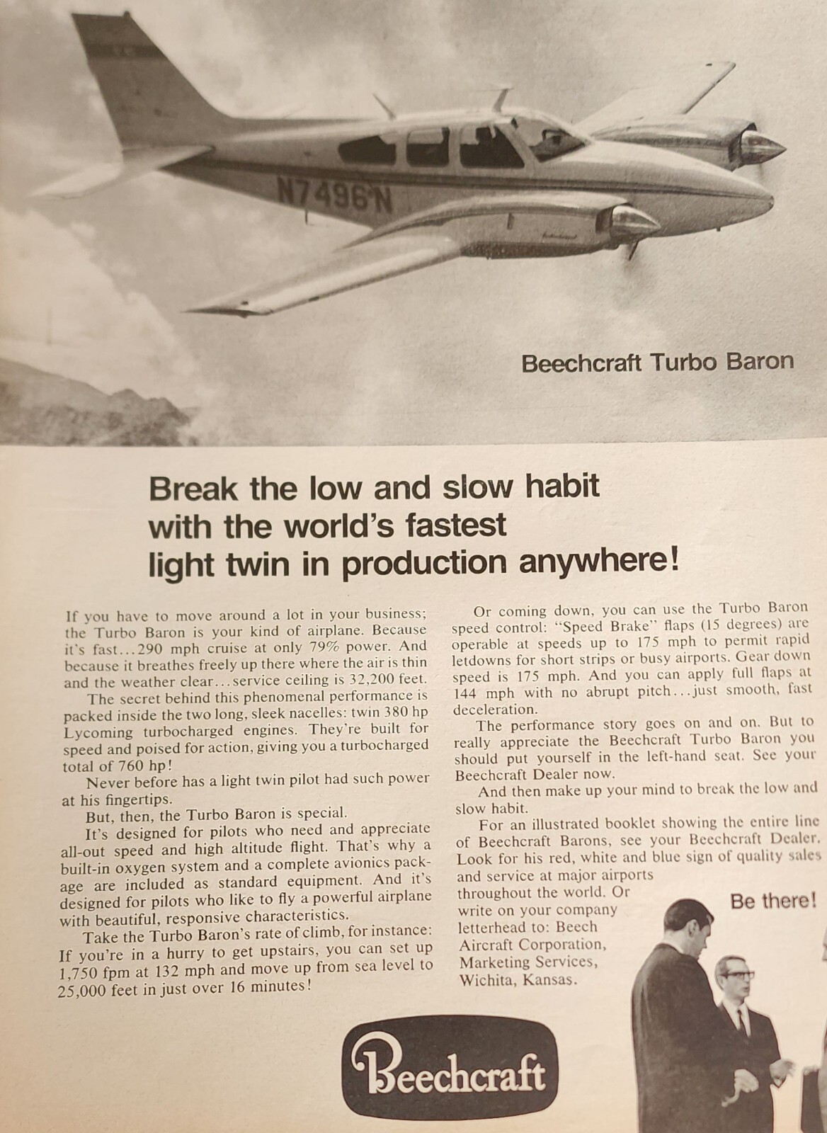 Beechcraft Plane Picture Magazine Ad Aircraft Wall Art Display Decor