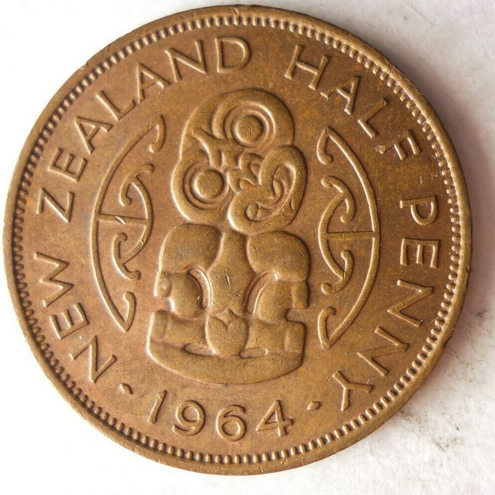 1964 NEW ZEALAND 1/2 PENNY - High Quality Coin - FREE SHIP - Bin #40