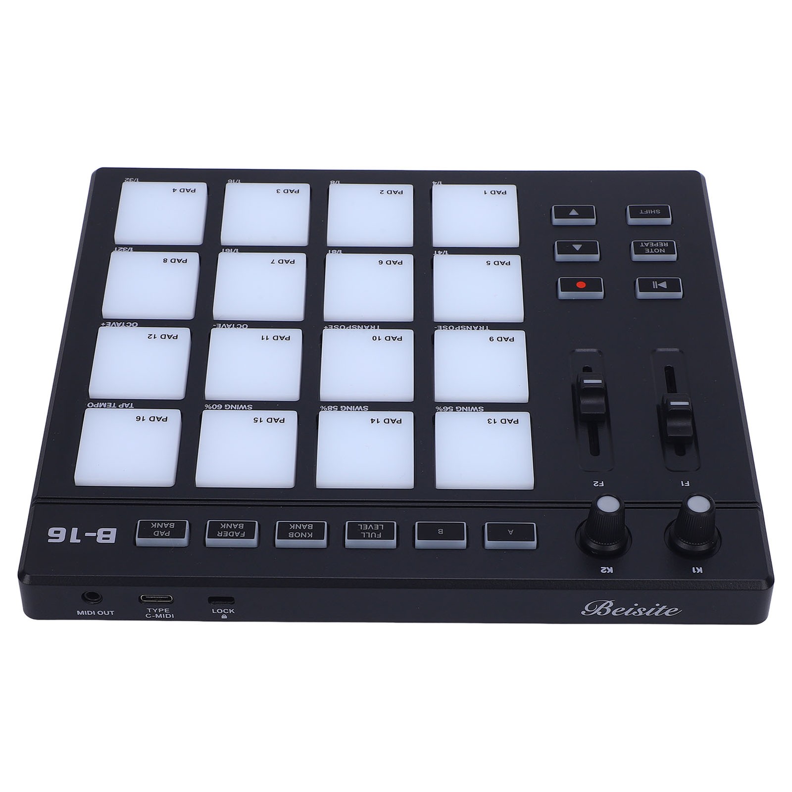 MIDI Controller With 16 Drum Pads 2 Assignable Fader Knobs RGB Portable MIDI
