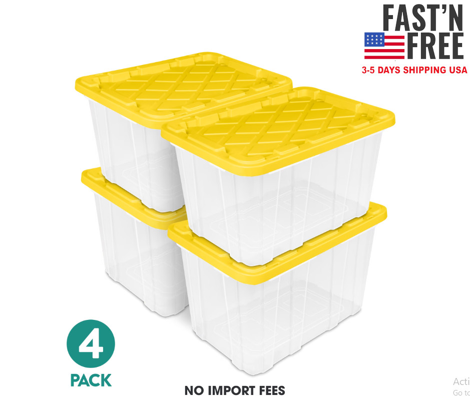 Sterilite Large Industrial Storage Tote, 27 Gallon Durable Clear Plastic Storage
