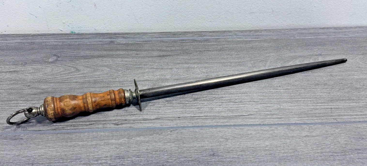 Vintage F. Dick Germany Honing Steel Butcher Knife Sharpening Rod W/Wood Handle