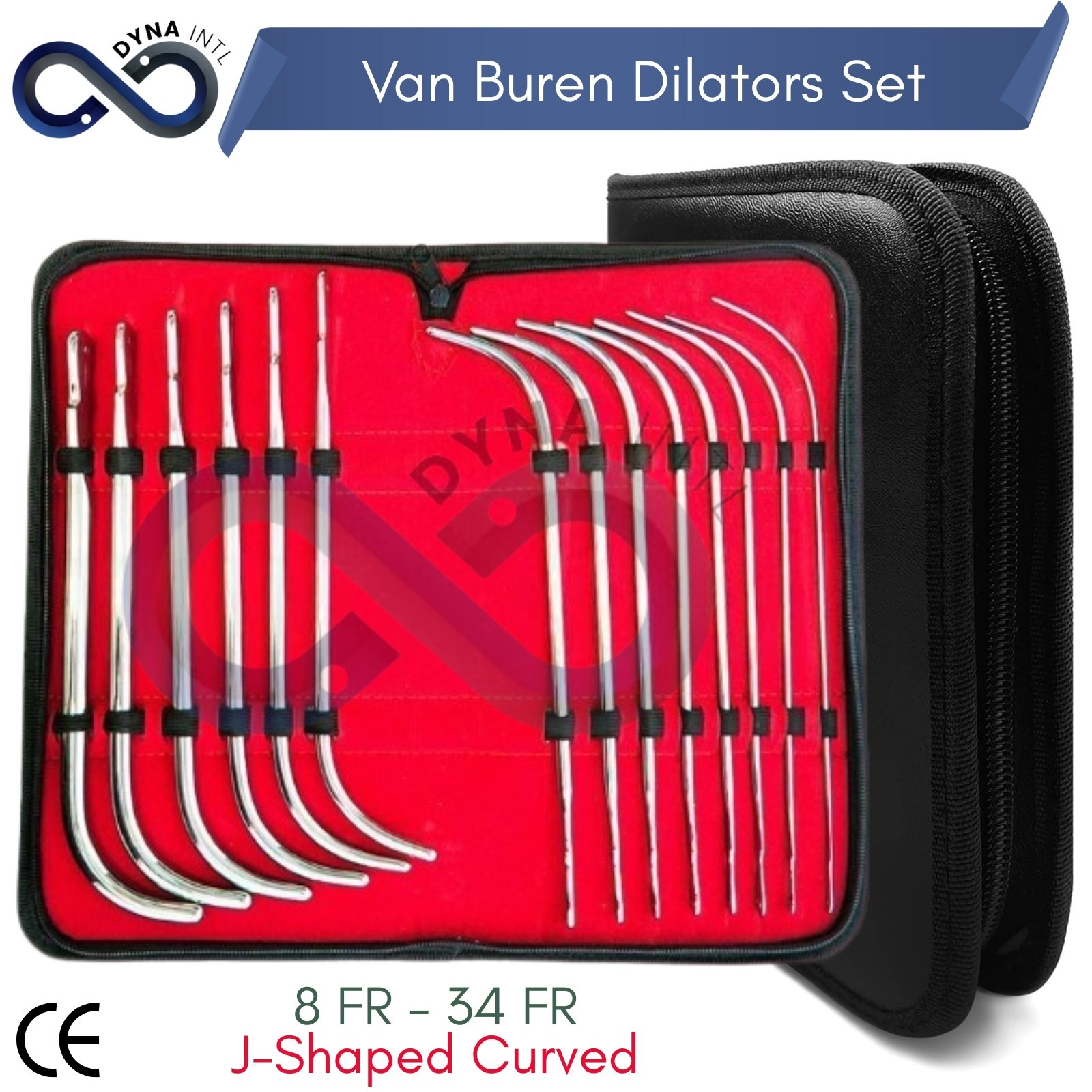 Van Buren Sound Dilators Set – 14 Pcs (8FR to 34FR) J-Shaped Curved | Urology CE