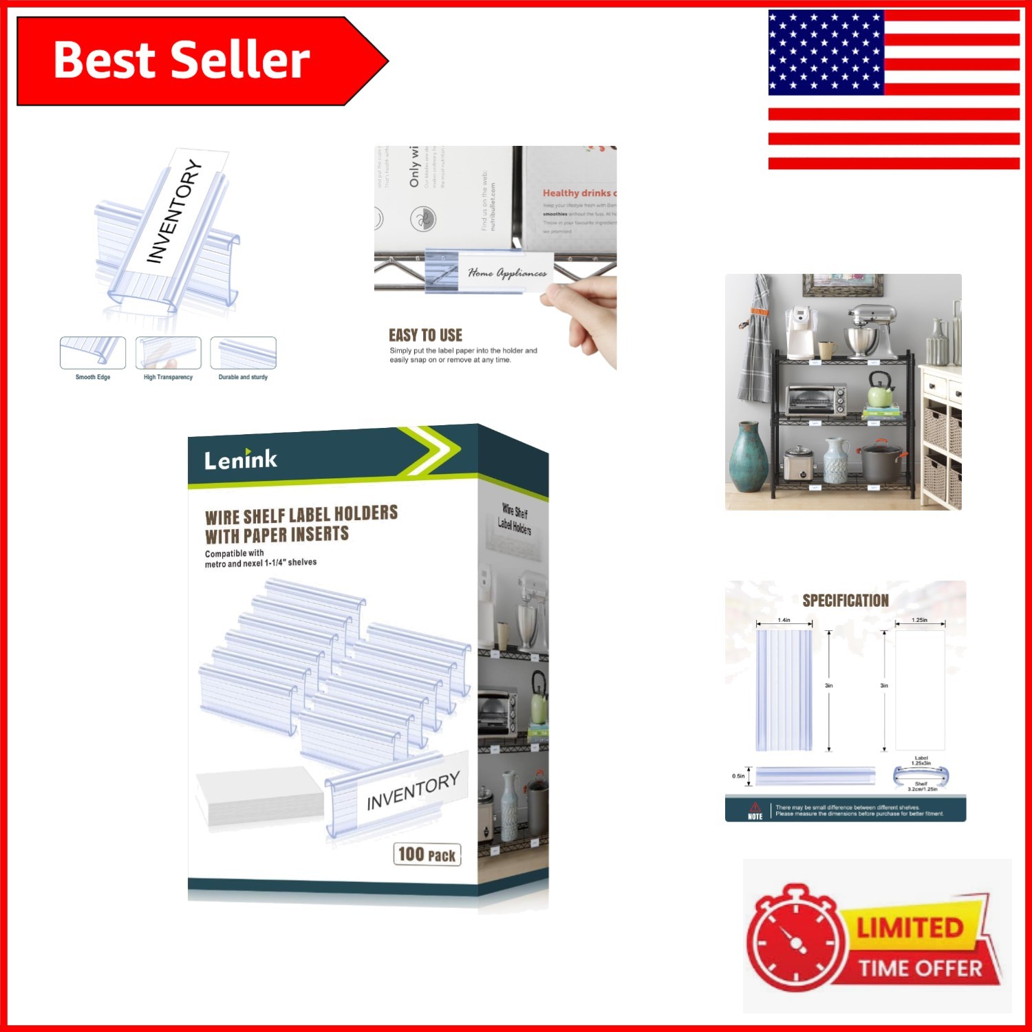 Effortless Shelf Organization: 100Pcs Label Holders with Label Inserts Included