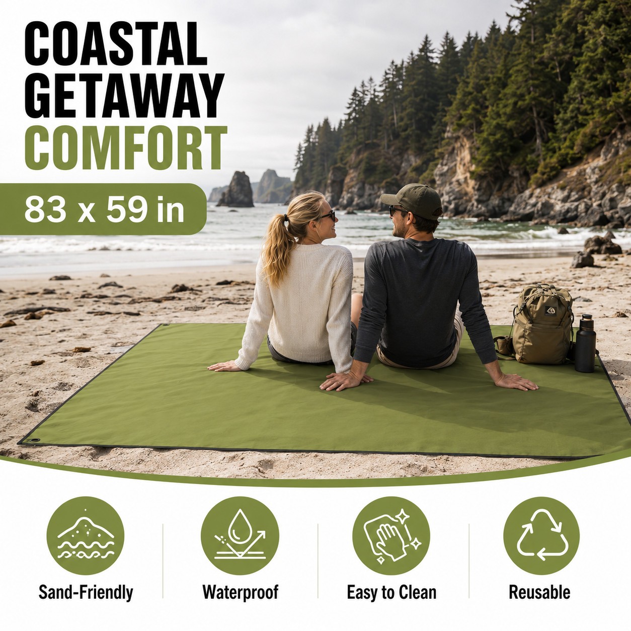 83x59in Camping Tent Tarp Shelter Hammock Awning Sun Shade Rain Cover Floor Mat
