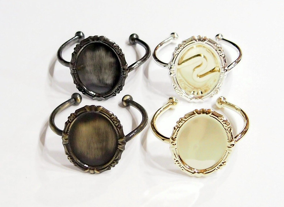 4 Colors of 40x30mm Decorative Victorian Deco Cuff Bracelet Settings 4 Cabochons