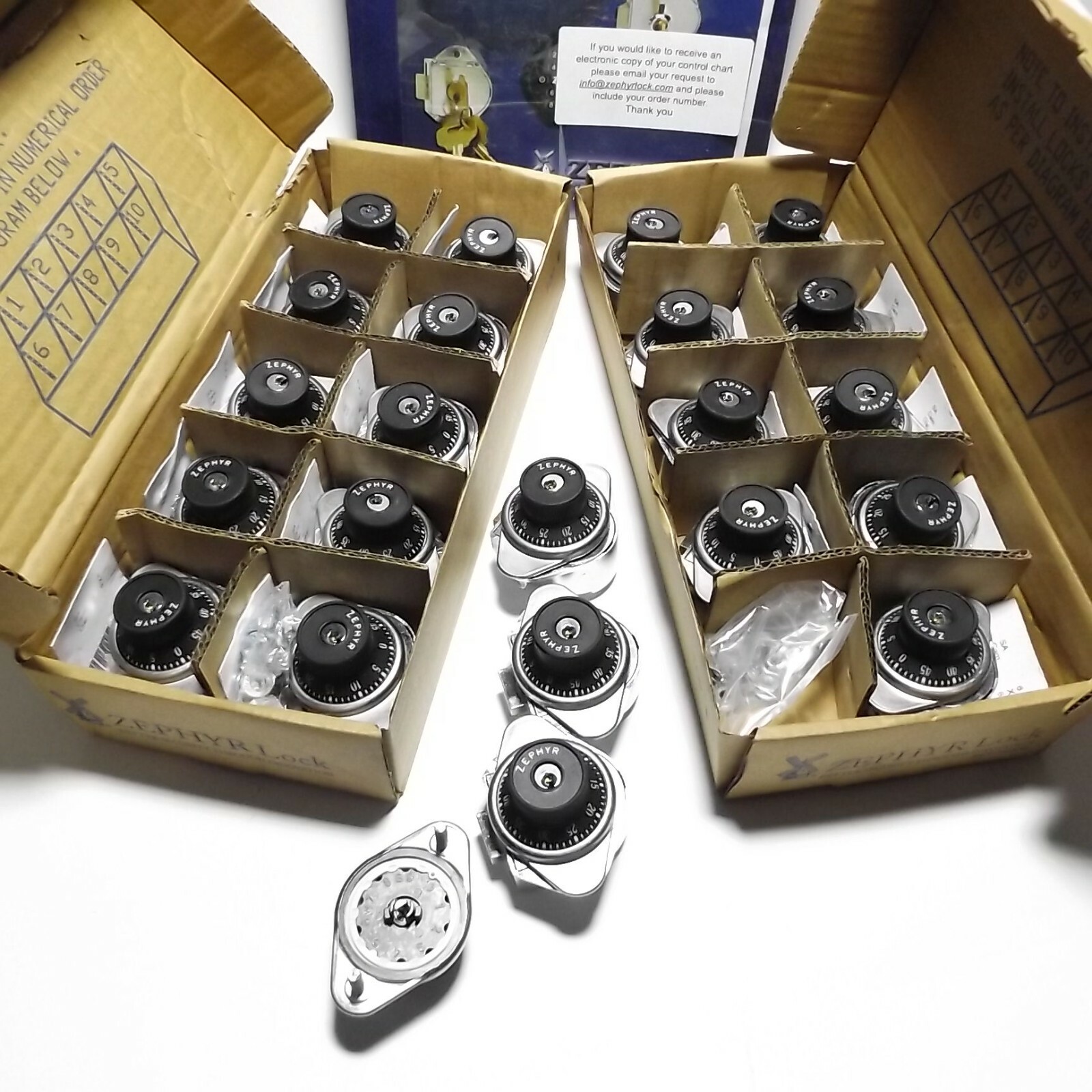 Lot of 19 Zephyr Lock 1970P Built-In Combination Locks + Control Book