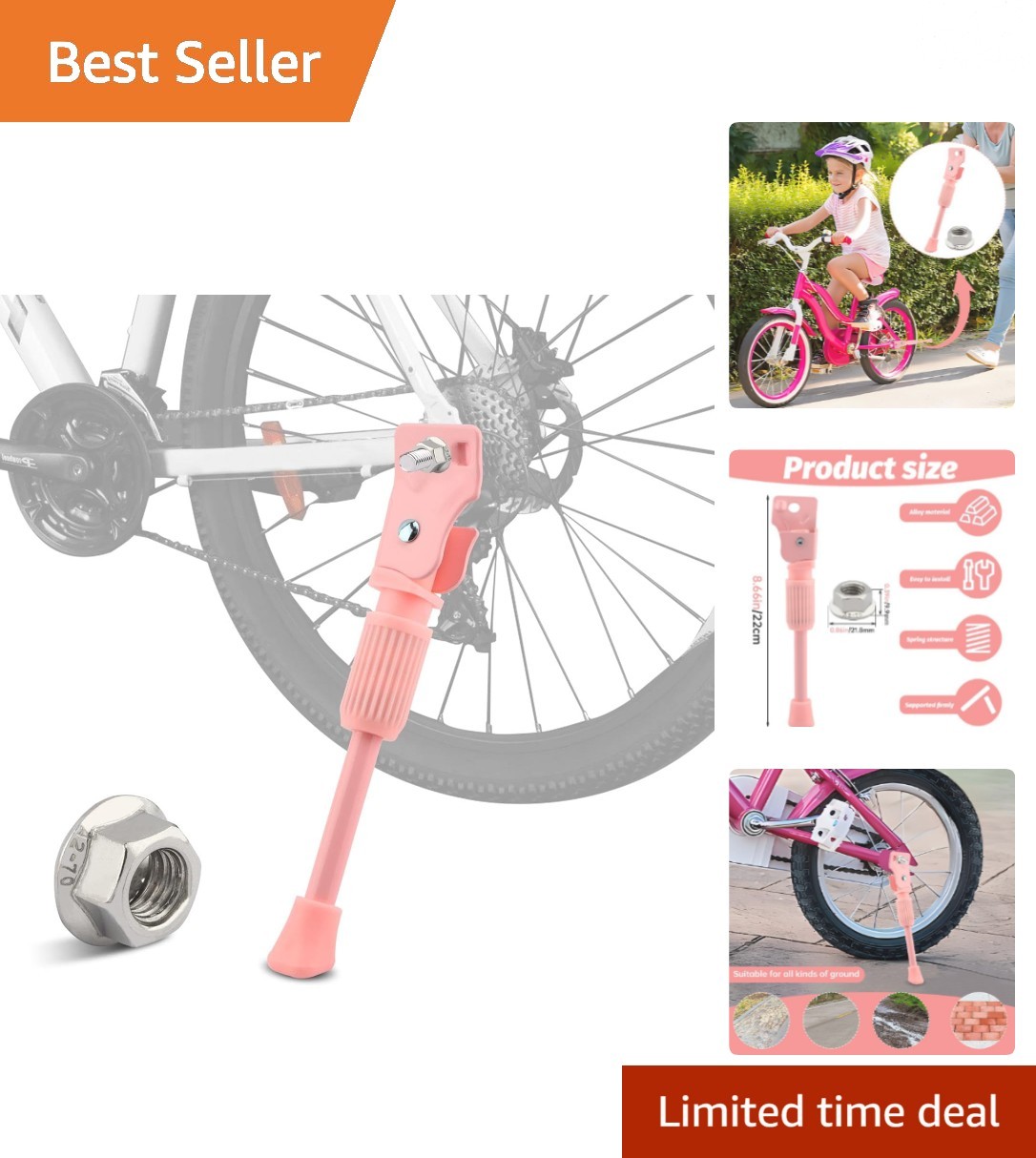 Unleash Adventure with Our Pink 16 Inch Kids Bike Kickstand - Stability Assured