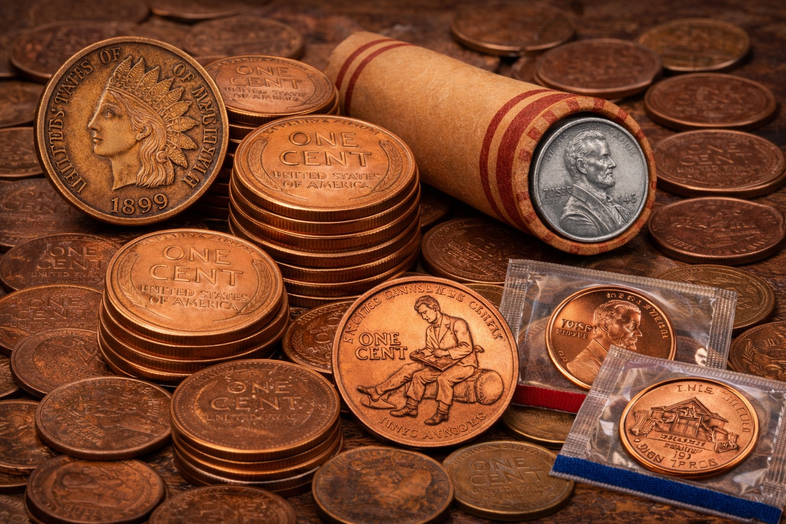 Estate Penny Lot Indian Head Wheat Roll UNC Steel Cent BU Wheat 2009 & Shield