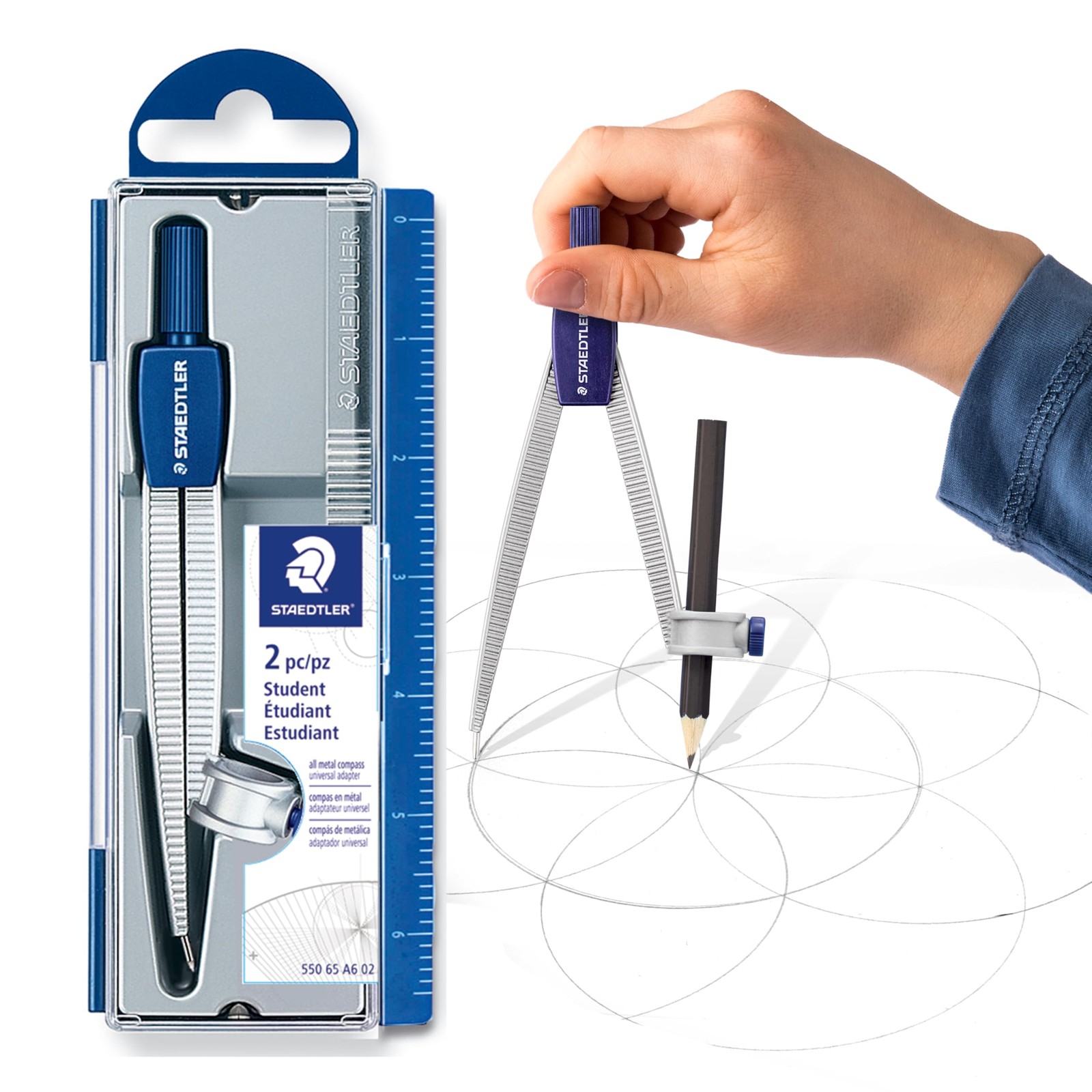 STAEDTLER Metal Drawing Compass, Geometry Tool, 4-7/8in with Multicolor