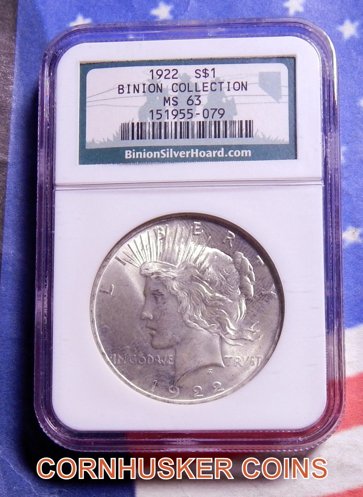 1922 BINION HOARD COLLECTION PEACE SILVER DOLLAR MS 63 ~ BRIGHT COIN 👀