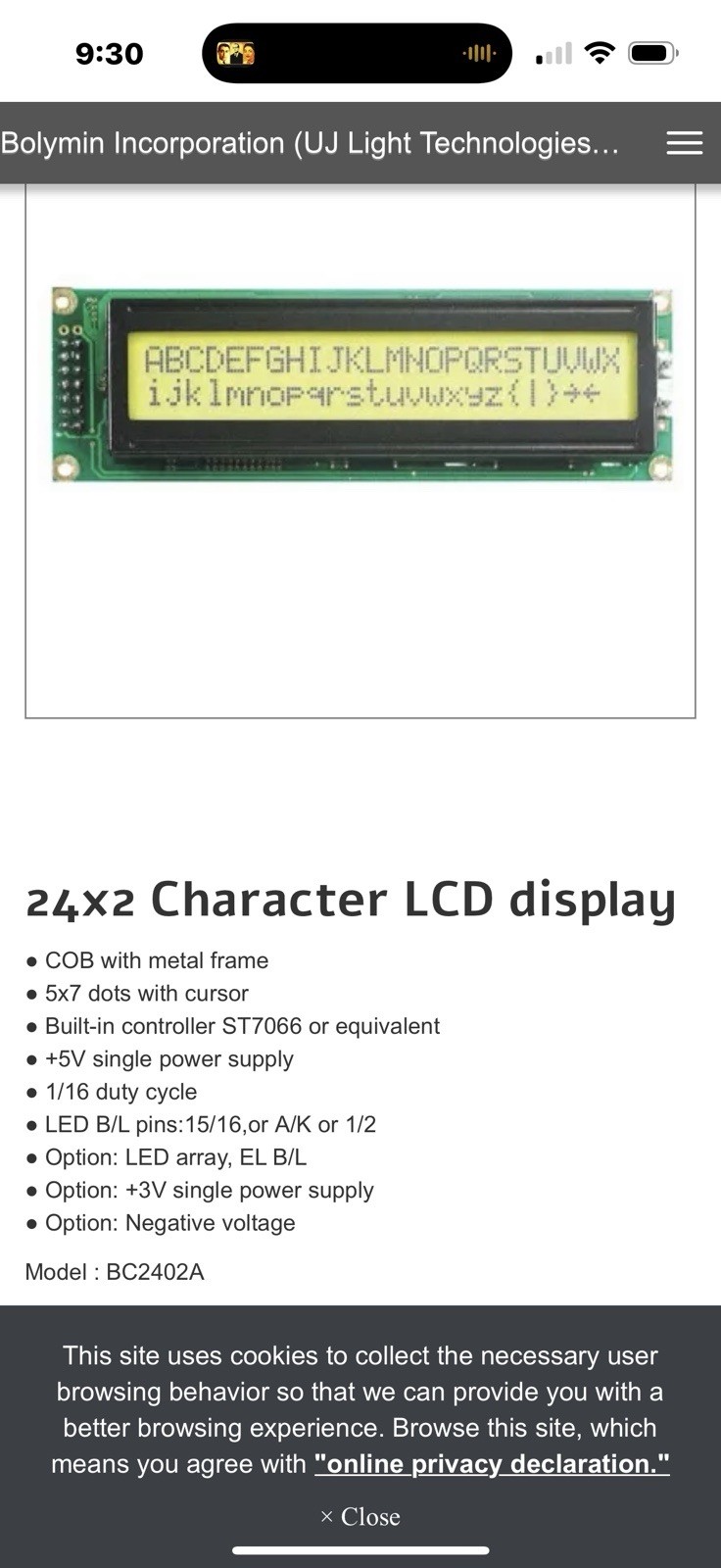 BOLYMIN LCD CHARACTER BC2402AGPLJH