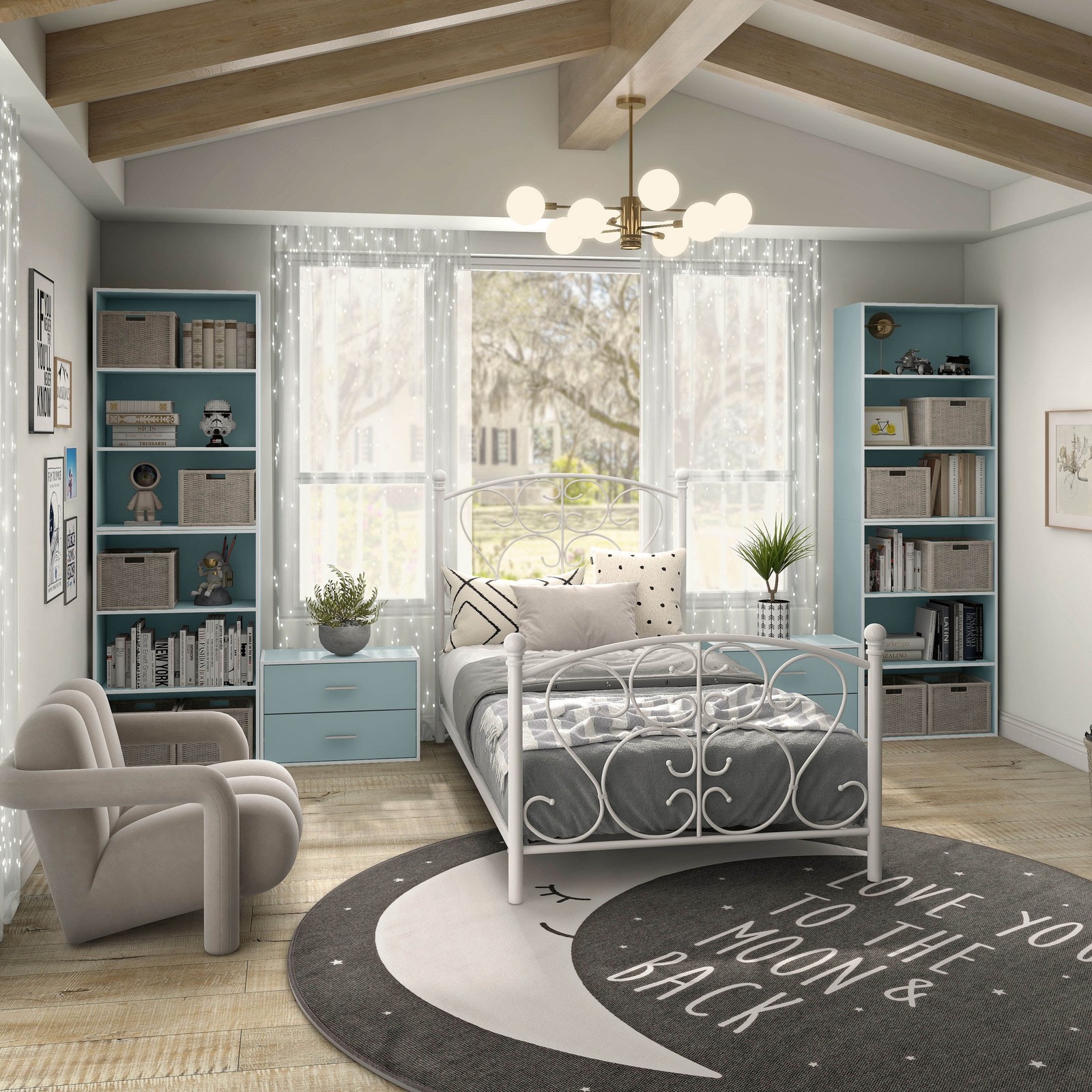 3 Tier Stackable Wood Bookcase Brooks Light Blue W/ Sturdy & Versatile