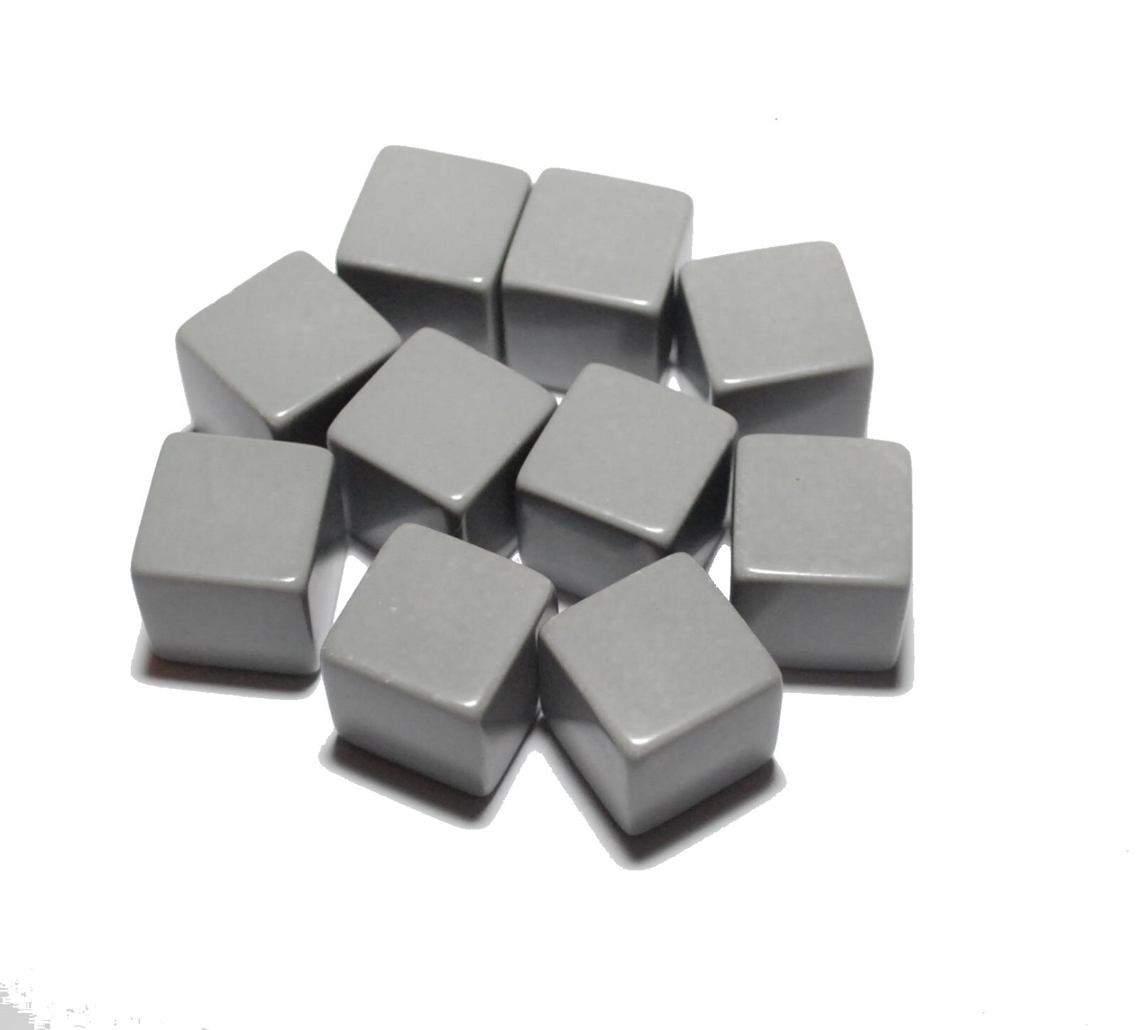 10 Blank Grey Dice,  Square Cornered  - Plastic Cubes, 16mm , D6