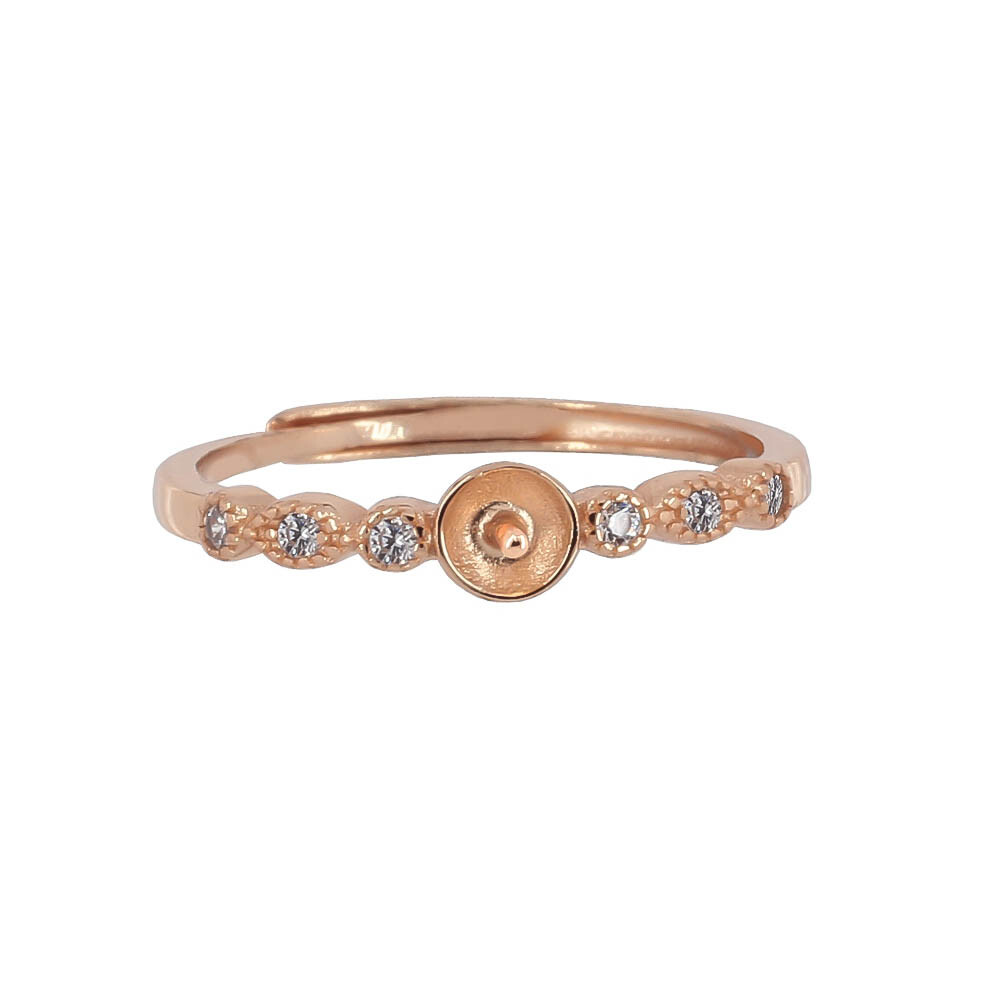 Rose Gold Over Sterling Silver CZ Ring Setting Mount Pearl Holder Unisize #99928