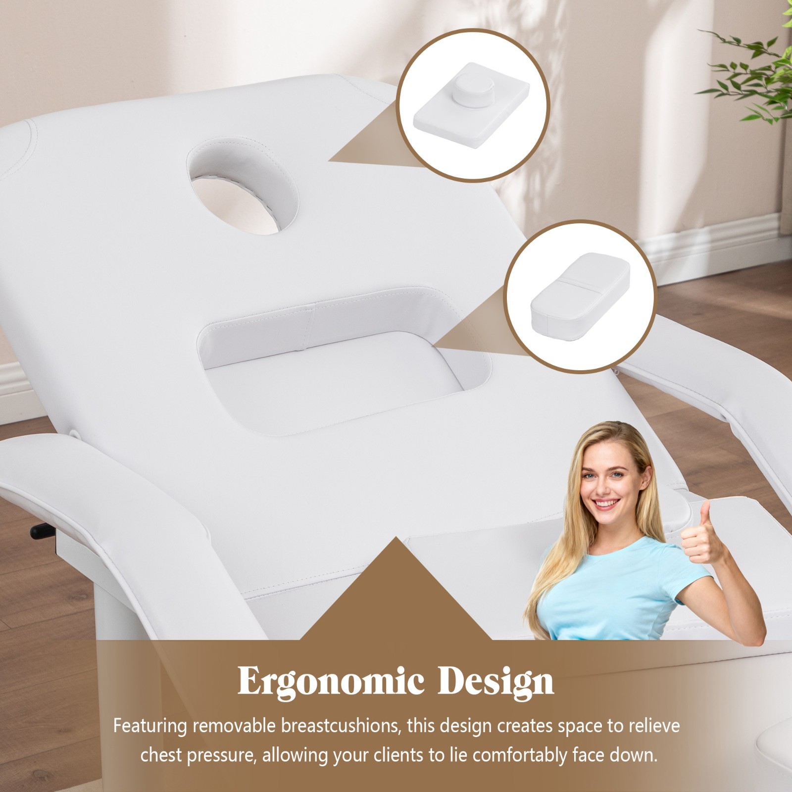 Professional Massage Bed Adjustable Height & Backrest Spa Facial Bed, White