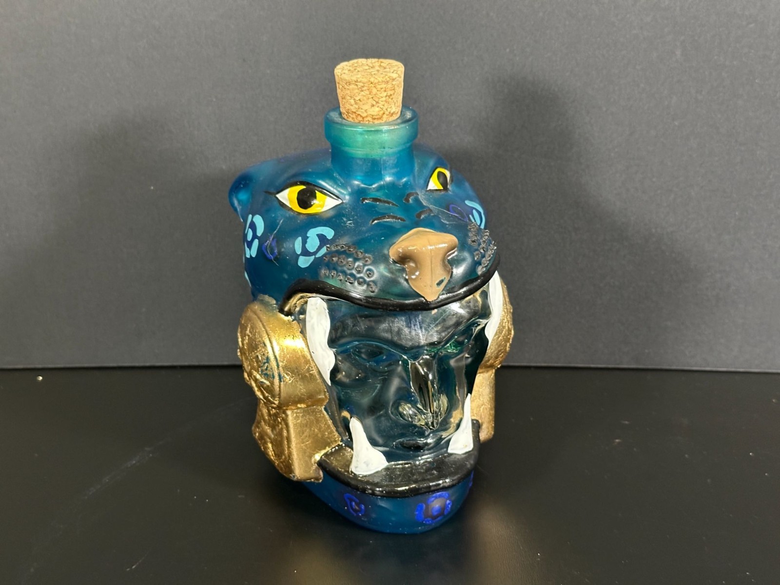 Hand Painted Mesoamerican AZTEC JAGUAR WARRIOR Glass Tequila Decanter JAG Bottle