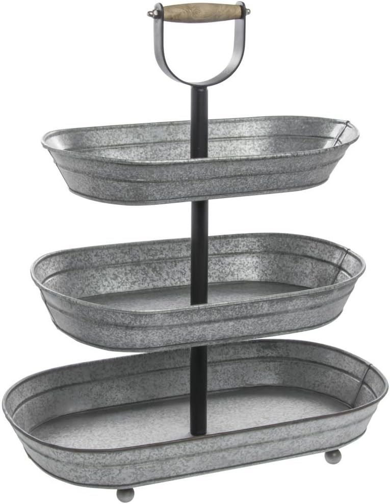 3-Tier Oblong Galvanized Stand - 20"L x 11 1/2"W x 23"H