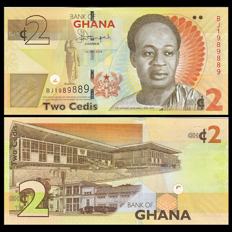 GHANA 2 CEDIS 2014 UNC  OLD AND NEW PARLIAMENT BUILDINGS,DR.KWAME NKRUMAH AT RIG