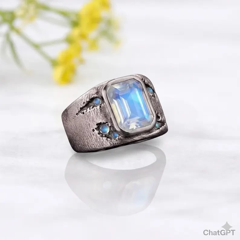 Rainbow Moonstone Ring, 925 Sterling Silver Gemstone, Mens Statement Ring, Gift