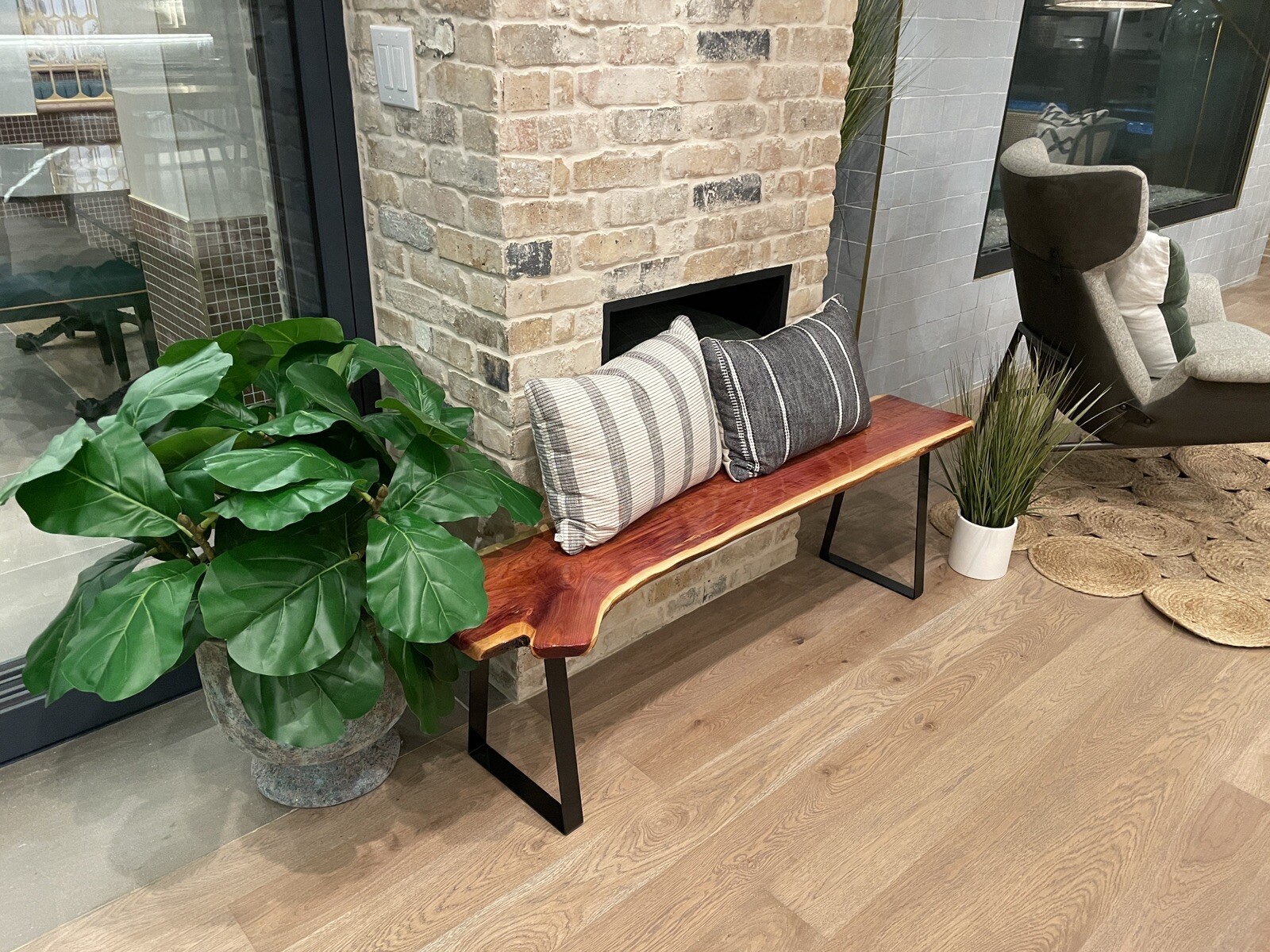 rustic wood bench