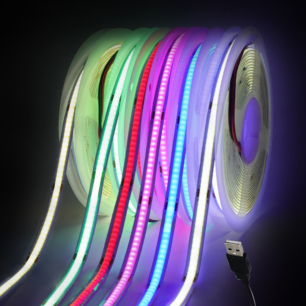 USB 5V COB LED Strip Light Soft Flexible Tape High Density 300LED/M Linear 1-5M