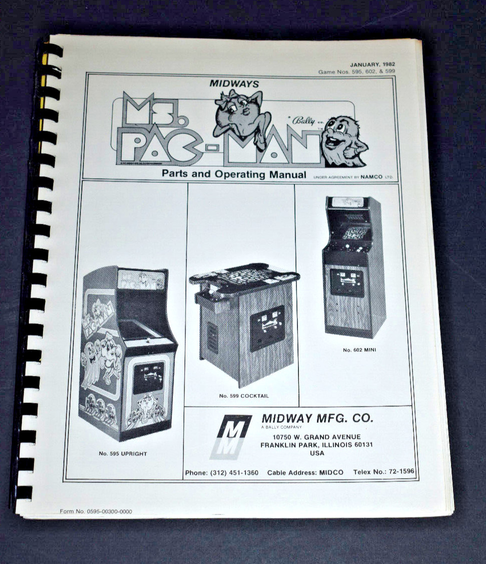 Vtg. 1982 Midway's Ms. Pac-Man Arcade Video Game Parts & Operating Manual