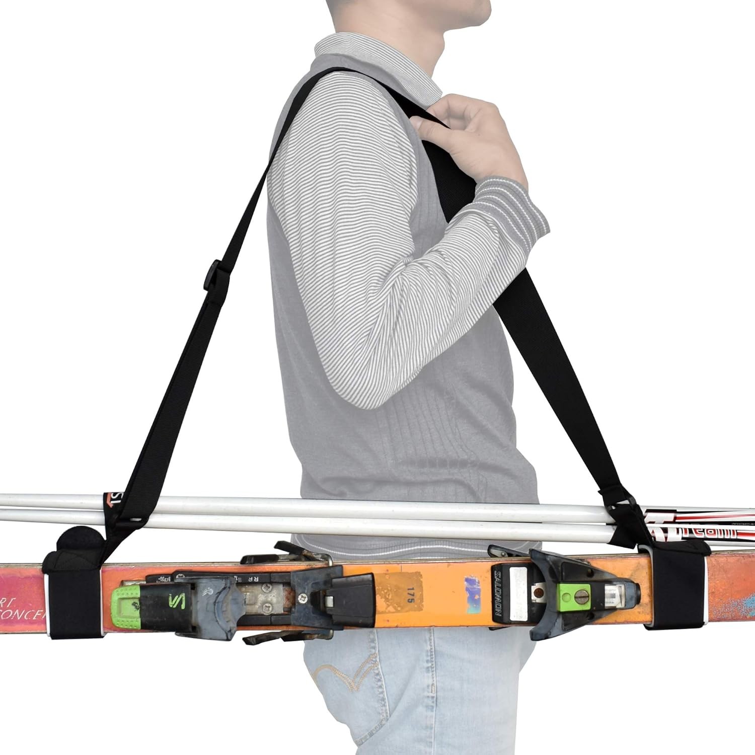 YYST ONE Picece Adjustable Ski Shoulder Carrier Large, Black