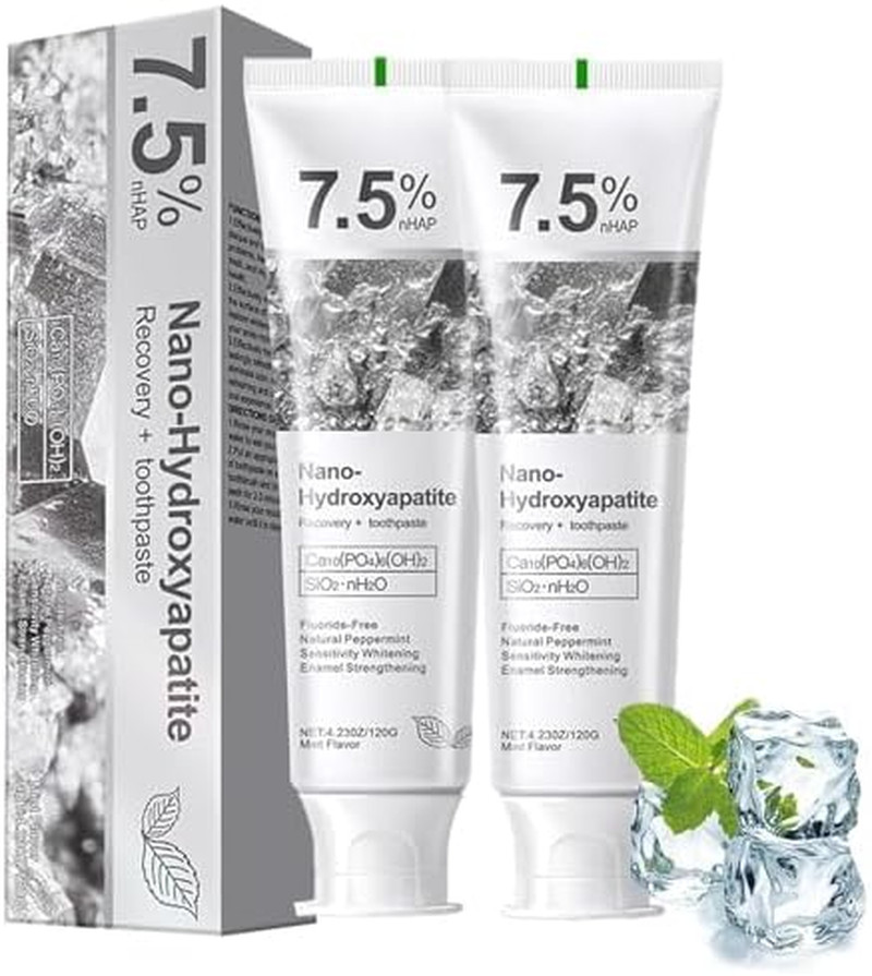 7.5% Nano Hydroxyapatite Toothpaste, Fluoride-Free Mint, 2 Tubes Daily Care Oral
