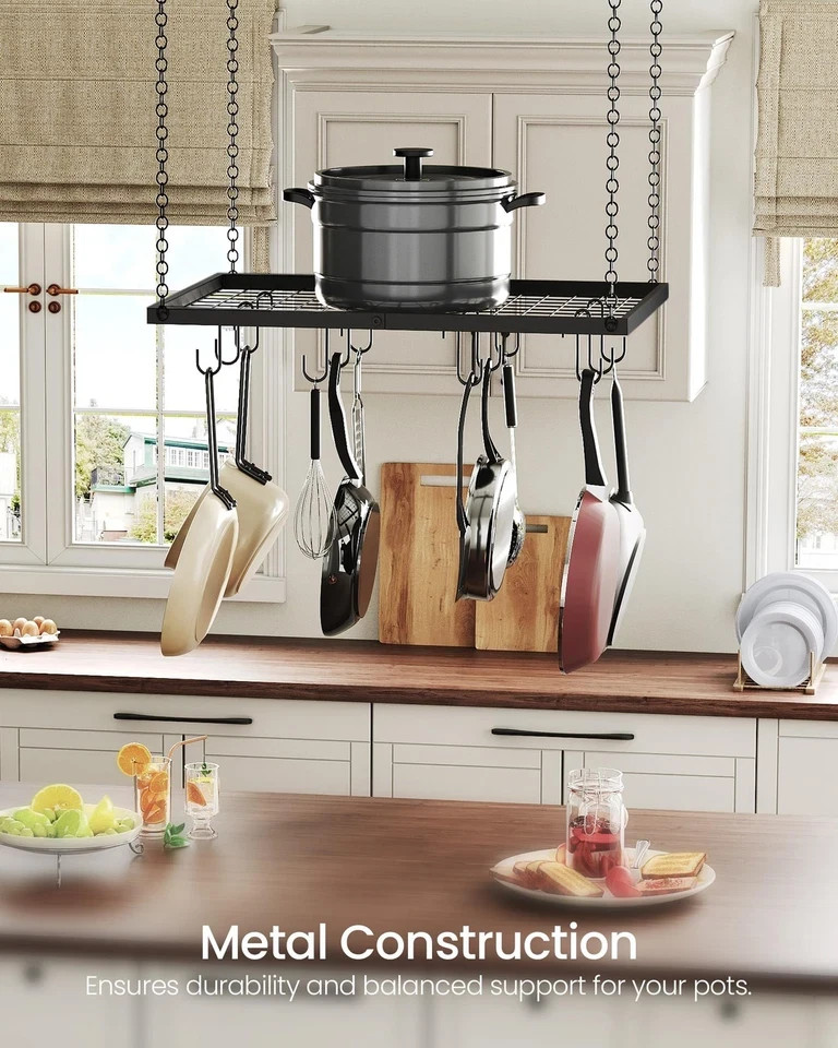 Hanging Pot Rack, Ceiling Mounted Pot Hanger for Kitchen, Metal Cookware Stor...