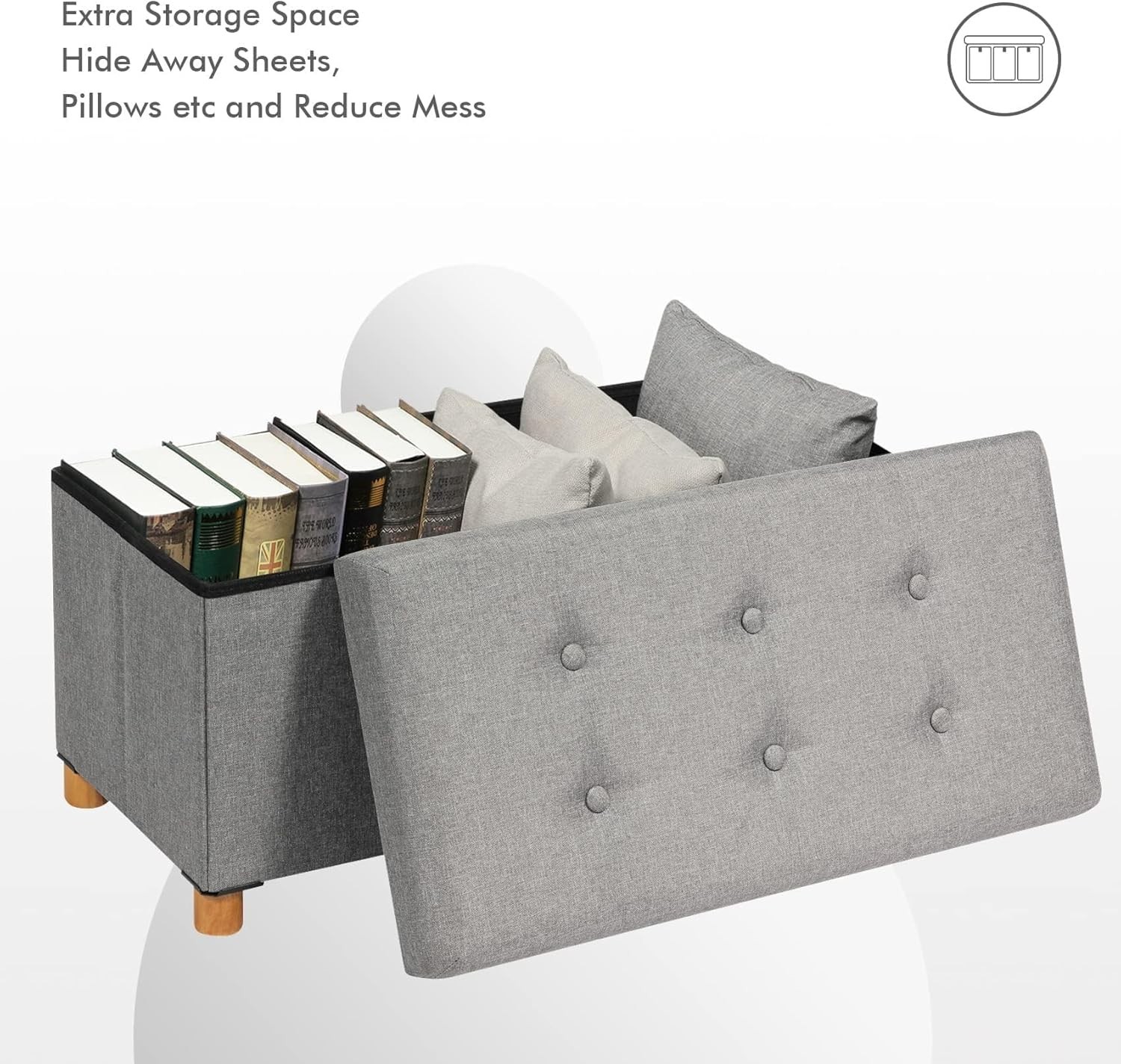 Ottoman With Storage Coffee Table Grey Footreststool Linen Toy Chest With Tray L