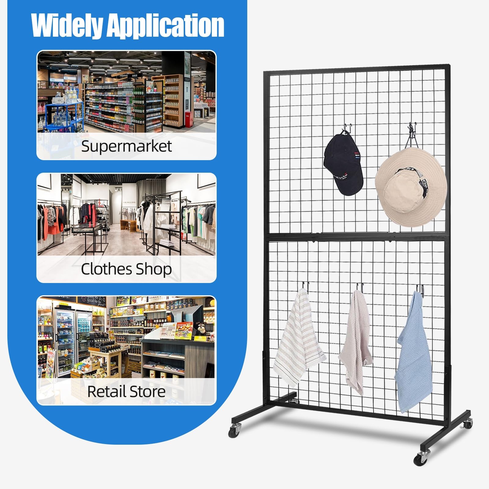 3'x 6' Gridwall Panel Display Stand with T-Base, Black Wire Grid Wall Panels ...