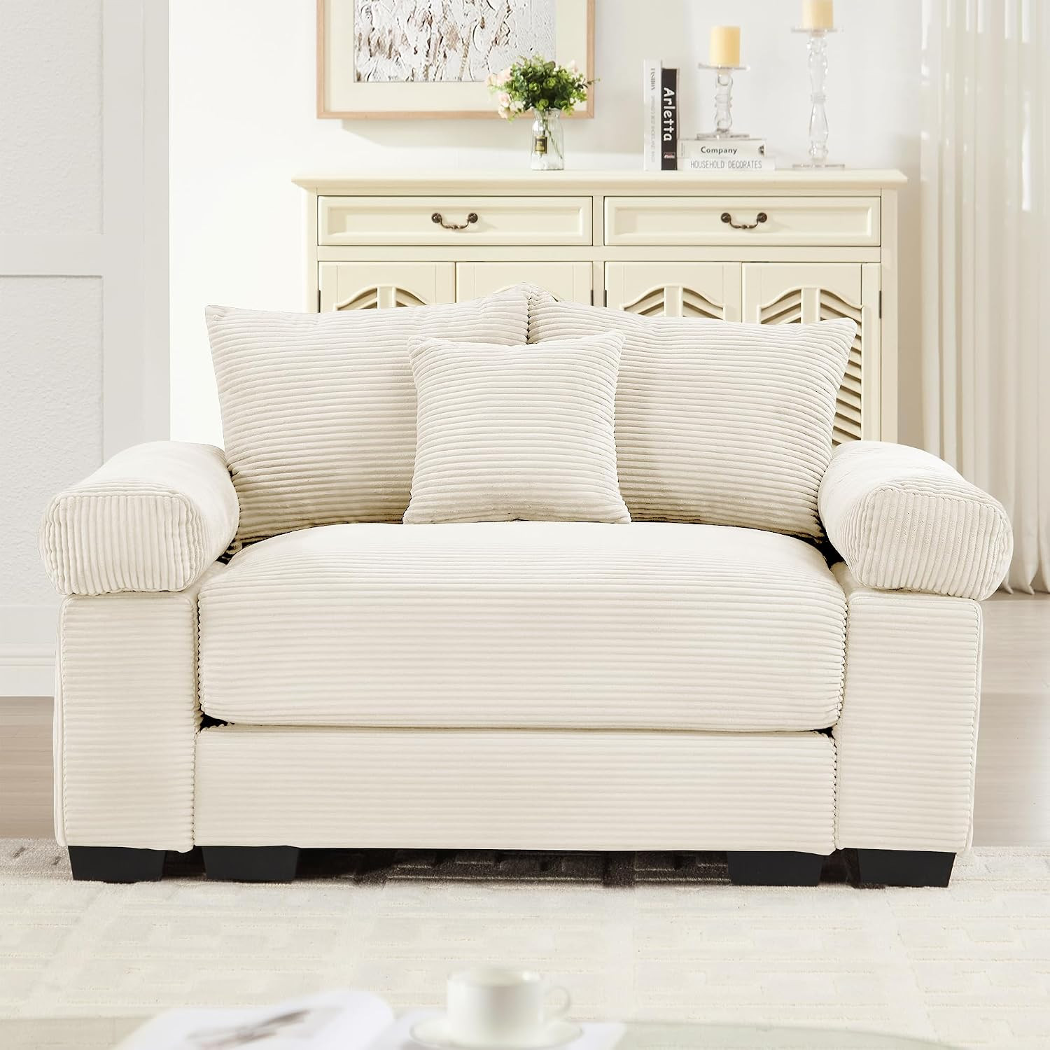 54" Oversized Corduroy Modular Sectional Single Sofa with High-Density Foam Cush