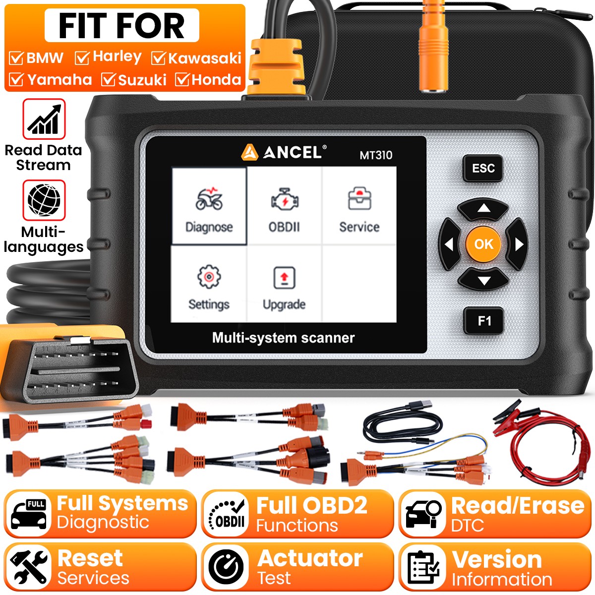 Motorcycle Diagnostic Tool OBD2 Scanner Full System Fit For Harley Honda Yamaha