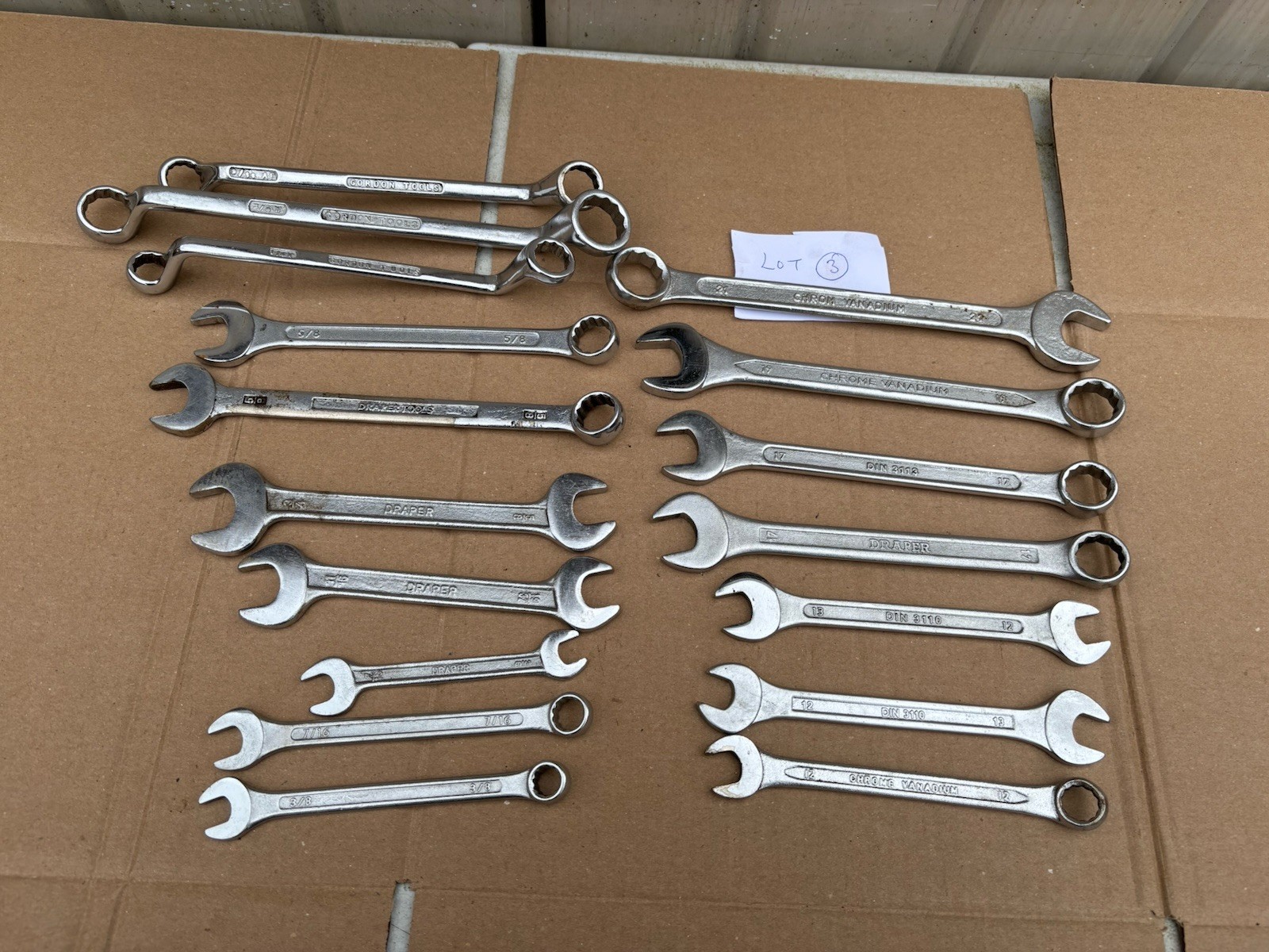 Vintage toolkit Spanners, Job Lot Of 17 Imperial And MM, Sizes Lot 3,