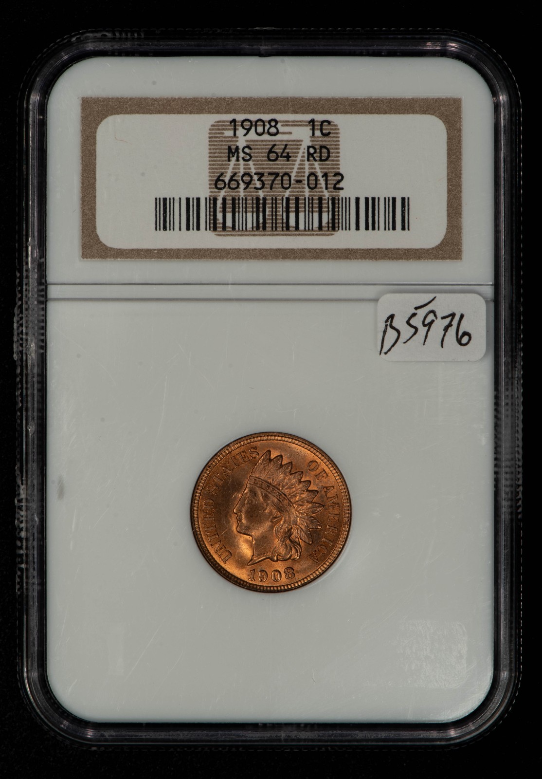 1908 1c Indian Head Small Cent - Frosty PQ Red Coin - NGC MS 64 RD - SKU-B5976
