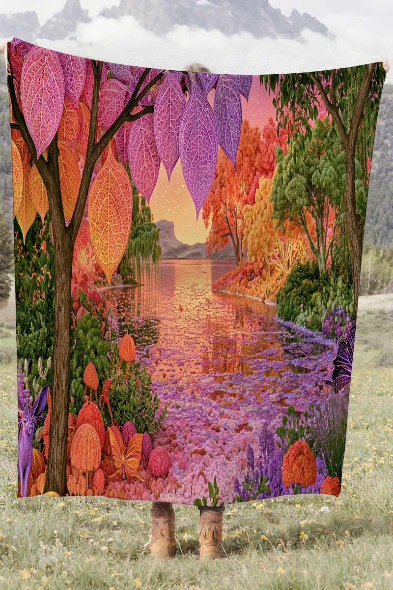 Fantasy Fairy Forest Coral Fleece Cozy Throw Blanket Modern Stunning