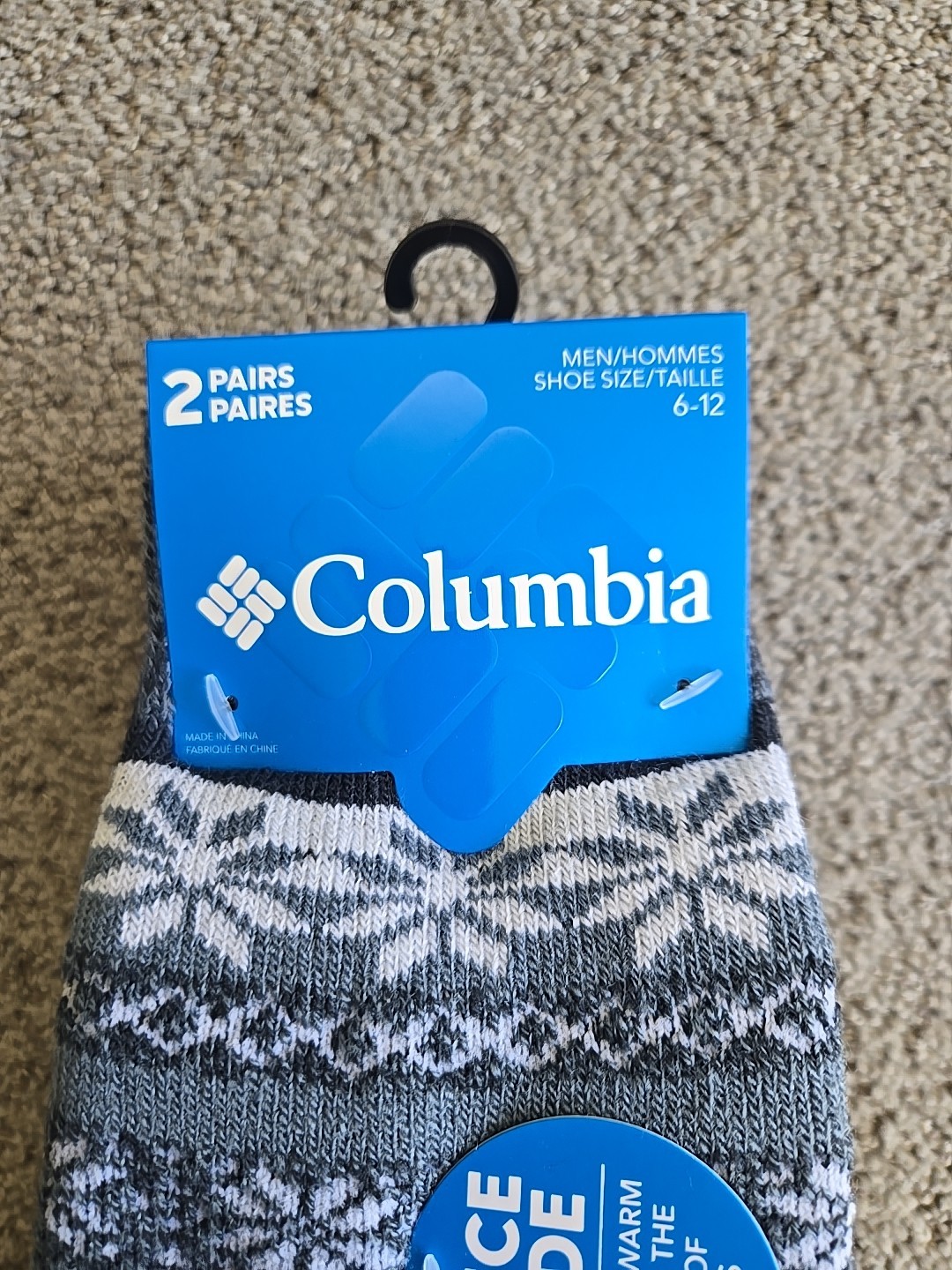 Columbia 2 Pk Navy Blue Fair Isle Fleece Comfort Crew Socks Men's Sz 6-12 NWT