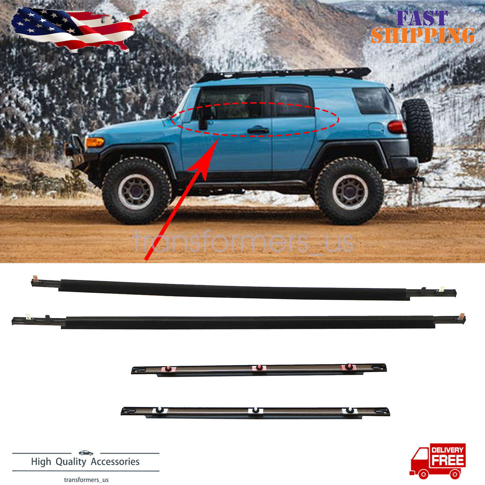 4Pc Door Window Moulding Trim Seal Belt Fit Toyota FJ Cruiser Weatherstrip 07-14