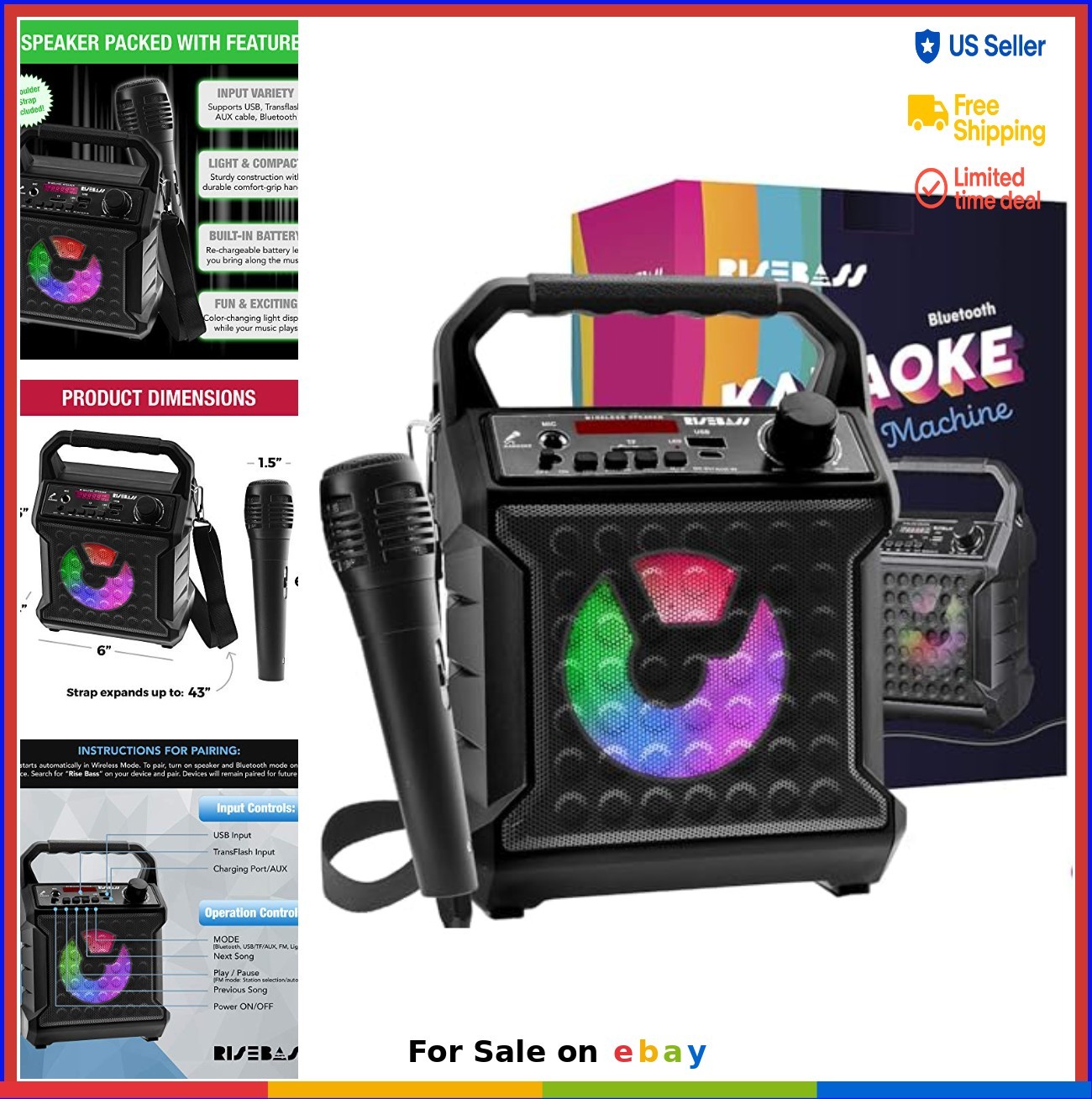 Karaoke Machine Bluetooth Speaker with Microphone Portable Wireless Party LED