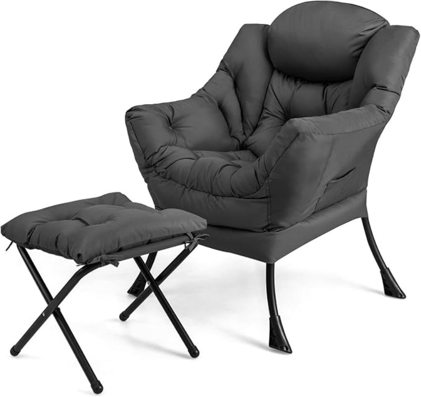 Modern Lazy Chair with Ottoman Single Sofa Chair W/Side Pocket and Armrests